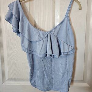 Poof! One Shoulder Tank Top Blue Small NWT